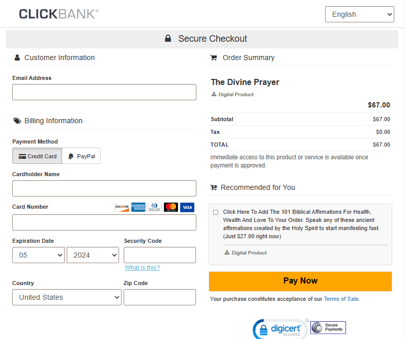 The Divine Prayer Checkout Page
